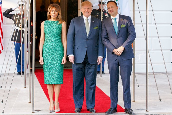 Trump and Melania greet Ireland’s Prime Minister, Leo Varadkar at the White House on March 15th.